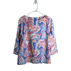 J. McLaughlin Marblehead Swirl Lora 3/4 Sleeve Top Colorful Artsy
